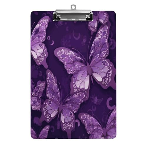 Acryl-Klemmbrett, 32,5 x 21,6 cm, lustige violette Schmetterlinge, Druck-Dateibrett, Clip, niedlich, mit flachem Profil-Clip für Büro Acryl-Klemmbrett, 32,5 x 21,6 cm, lustige violette Schmetterlinge, Druck-Dateibrett, Clip, niedlich, mit flachem Profil-Clip für Büro von RTSEBVN