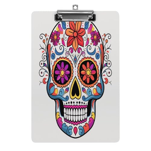 Acryl-Klemmbrett, 32,5 x 21,6 cm, lustiger Blumenschädel-Druck, Dateibrett, Clip, niedlich, mit flachem Profil-Clip für Büro Acryl-Klemmbrett, 32,5 x 21,6 cm, lustiger Blumenschädel-Druck, Dateibrett, Clip, niedlich, mit flachem Profil-Clip für Büro von RTSEBVN
