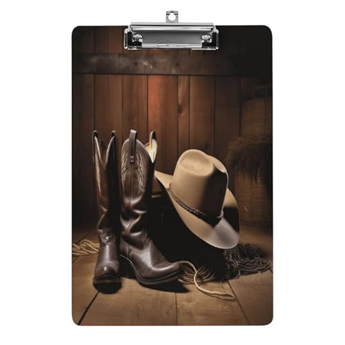 Acryl-Klemmbrett, 32,5 x 21,6 cm, lustiger Cowboy-Hut, Westernstiefel, Druck, Dateibrett, Clip, niedlich mit niedrigem Profil-Clip für Büro Acryl-Klemmbrett, 32,5 x 21,6 cm, lustiger Cowboy-Hut, Westernstiefel, Druck, Dateibrett, Clip, niedlich mit niedrigem Profil-Clip für Büro von RTSEBVN