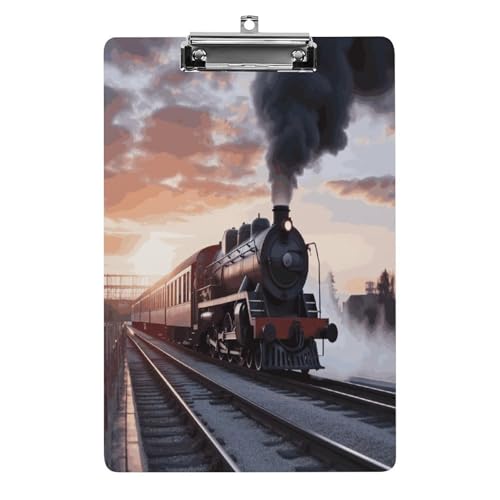 Acryl-Klemmbrett, 32,5 x 21,6 cm, lustiger Dampfzug, Abfahrt, Sonnenuntergang, Druck-Dateibrett, Clip, niedlich, mit flachem Profil-Clip für Büro Acryl-Klemmbrett, 32,5 x 21,6 cm, lustiger Dampfzug, Abfahrt, Sonnenuntergang, Druck-Dateibrett, Clip, niedlich, mit flachem Profil-Clip für Büro von RTSEBVN