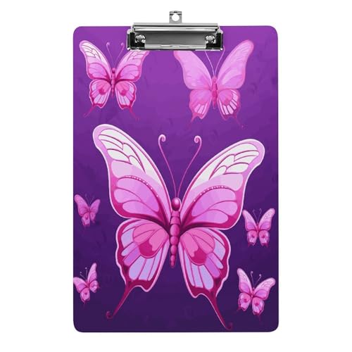 Acryl-Klemmbrett, 32,5 x 21,6 cm, lustiger Schmetterlings-Druck, Dateibrett, Clip, niedlich, mit flachem Profil-Clip für Büro von RTSEBVN