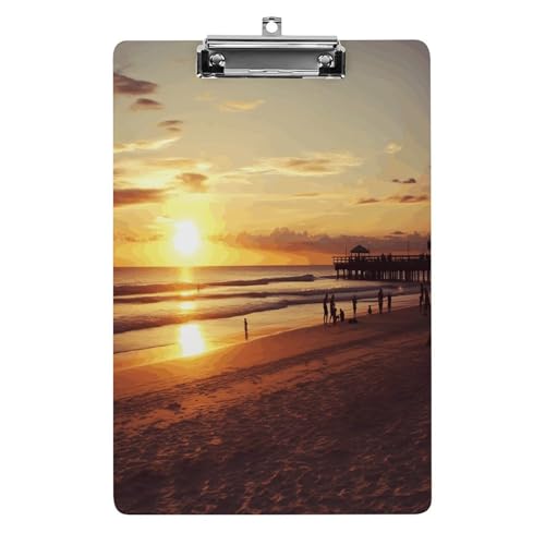 Acryl-Klemmbrett, 32,5 x 21,6 cm, lustiger Sonnenuntergang, Strand, Druck-Dateibrett, Clip, niedlich, mit flachem Profil-Clip für Büro von RTSEBVN