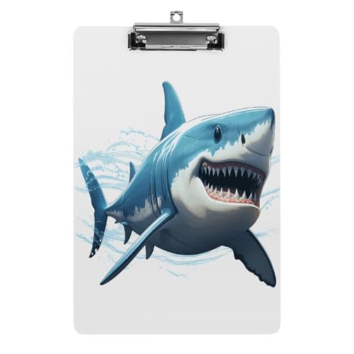 Acryl-Klemmbrett, 32,5 x 21,6 cm, lustiger blauer Hai-Druck, Dateibrett, Clip, niedlich, mit flachem Profil-Clip für Büro Acryl-Klemmbrett, 32,5 x 21,6 cm, lustiger blauer Hai-Druck, Dateibrett, Clip, niedlich, mit flachem Profil-Clip für Büro von RTSEBVN
