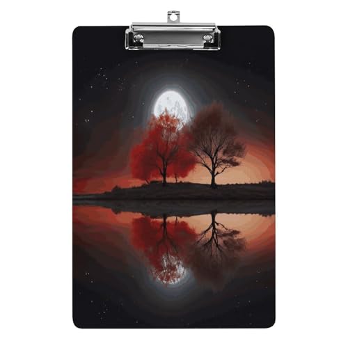 Acryl-Klemmbrett, 32,5 x 21,6 cm, lustiger roter Baum, See, Mond, Druck-Dateibrett, Clip, niedlich mit niedrigem Profil-Clip für Bürobedarf Acryl-Klemmbrett, 32,5 x 21,6 cm, lustiger roter Baum, See, Mond, Druck-Dateibrett, Clip, niedlich mit niedrigem Profil-Clip für Bürobedarf von RTSEBVN