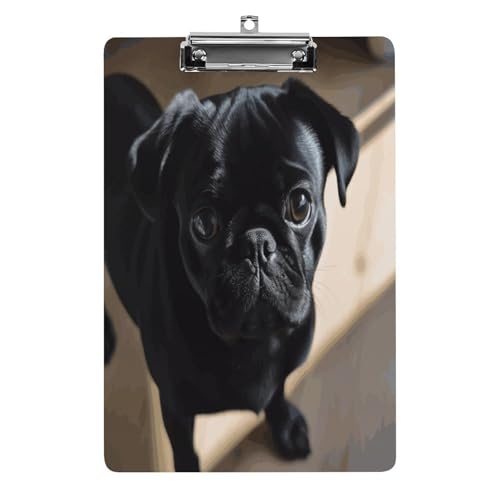 Acryl-Klemmbrett, 32,5 x 21,6 cm, lustiger schwarzer Mops, Hund, Welpe, Druck-Dateibrett, Clip, niedlich, mit flachem Profil-Clip für Bürobedarf Acryl-Klemmbrett, 32,5 x 21,6 cm, lustiger schwarzer Mops, Hund, Welpe, Druck-Dateibrett, Clip, niedlich, mit flachem Profil-Clip für Bürobedarf von RTSEBVN