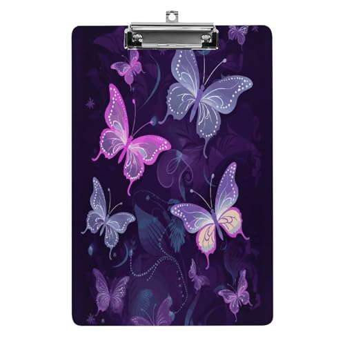 Acryl-Klemmbrett, 32,5 x 21,6 cm, lustiger violetter Schmetterlings-Druck, Dateibrett, Clip, niedlich, mit flachem Profil-Clip für Bürobedarf von RTSEBVN
