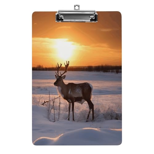 Acryl-Klemmbrett, 32,5 x 21,6 cm, lustiges Hirsch auf Schneefeld im Sonnenaufgang, Druck-Dateibrett, Clip, niedlich mit niedrigem Profil-Clip für Bürobedarf Acryl-Klemmbrett, 32,5 x 21,6 cm, lustiges Hirsch auf Schneefeld im Sonnenaufgang, Druck-Dateibrett, Clip, niedlich mit niedrigem Profil-Clip für Bürobedarf von RTSEBVN