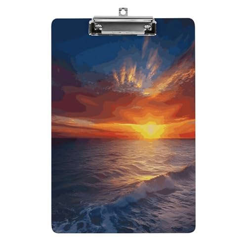 Acryl-Klemmbrett, 32,5 x 21,6 cm, lustiges Meer und Sonnenuntergang, Druck-Dateibrett, Clip, niedlich, mit niedrigem Profil-Clip für Bürobedarf von RTSEBVN
