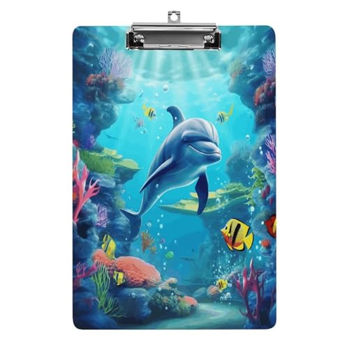 Acryl-Klemmbrett, 32,5 x 21,6 cm, lustiges Unterwasser-Delfin-Fisch, Druck-Dateibrett, Clip, niedlich, mit flachem Profil-Clip für Bürobedarf Acryl-Klemmbrett, 32,5 x 21,6 cm, lustiges Unterwasser-Delfin-Fisch, Druck-Dateibrett, Clip, niedlich, mit flachem Profil-Clip für Bürobedarf von RTSEBVN