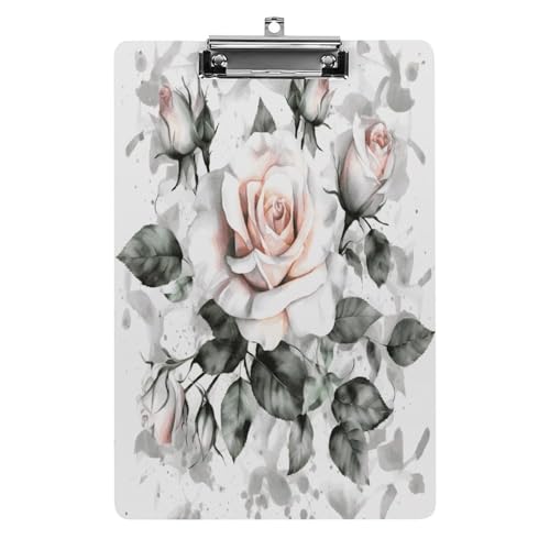 Acryl-Klemmbrett, 32,5 x 21,6 cm, lustiges weißes Aquarell-Blumen-Rosen-Druck, Dateibrett, Clip, niedlich, mit flachem Profil-Clip für Bürobedarf Acryl-Klemmbrett, 32,5 x 21,6 cm, lustiges weißes Aquarell-Blumen-Rosen-Druck, Dateibrett, Clip, niedlich, mit flachem Profil-Clip für Bürobedarf von RTSEBVN