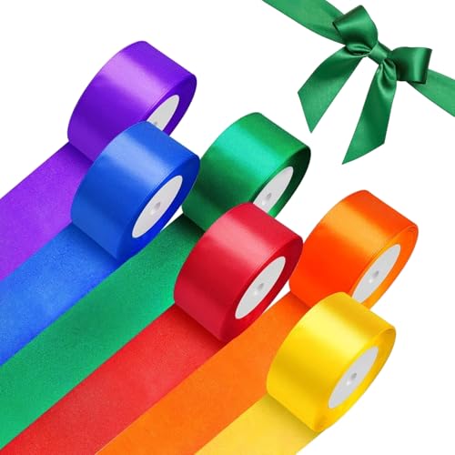 Seidenbänder Bunt, 6 Farben Regenbogen Schleifenband 40mm x 22m Bänder zum Basteln Geschenkband Breit Satinband für DIY Geschenke Verpackung Hochzeits Maibaum Deko von RTSHUK