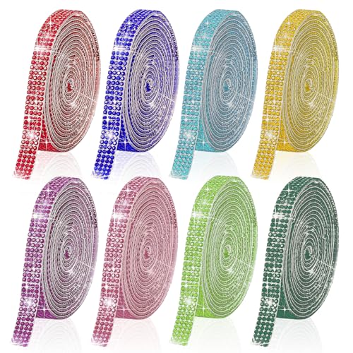 Selbstklebende Kristall Strass Set, 8 Rollen Strassband Selbstklebend 1 Yard 4 Reihen Diamantband Glitzer Rollen DIY Dekoration Glitzerband für Kunsthandwerk Hochzeit Party von RTSHUK