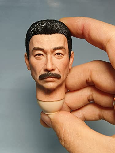 RTYBCDE 1/6 Männliche Figurkopf-Skulptur, Asiatischer starker Mann mit langem Hals, Geschnitzte Kopfskulptur für 12-Zoll-männliche Soldaten-Aktionfigur (E) von RTYBCDE