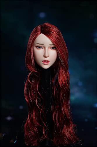 RTYBCDE 1/6 Maßstab weibliche Kopf-Skulptur, asiatisches Mädchen Blasses Haut rote Locken Haar geschnitzter Kopf für 12-Zoll Action-Figuren-Puppen (G) von RTYBCDE