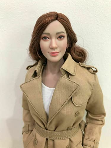 RTYBCDE 1/6 Maßstab weibliche Kopf-Skulptur, schöne lächelnde Ausdruck asiatisches Mädchen Kopf geschnitzt für 12-Zoll Action-Figuren-Körper (Augenbrauen lockiges Haar) von RTYBCDE