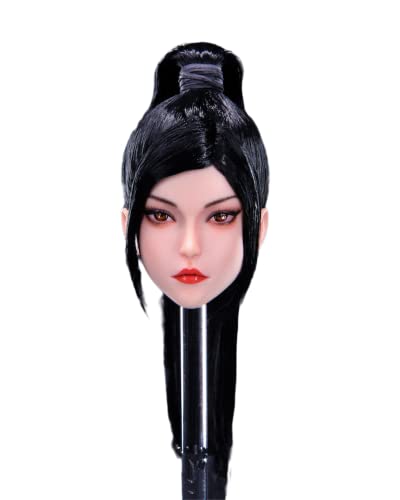 RTYBCDE 1/6 Maßstab weibliche Kopf-Skulptur, weibliche gebräunte Haut Kopf geschnitzt für 12-Zoll PH TBL JO Action-Figuren-Körper (schwarzes langes Haar) von RTYBCDE