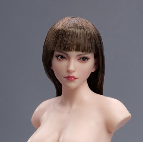 RTYBCDE 1/6 Skala weibliche Kopf-Skulptur, asiatische Mädchen, Blasses Haut, geschnitzt, bewegliche Augen, braunes langes Haar, für 12-Zoll PH TBL JO von RTYBCDE