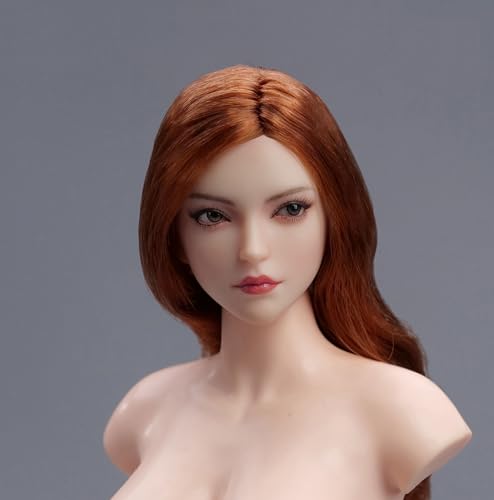 RTYBCDE 1/6 Skala weibliche Kopf-Skulptur, asiatische Mädchen, Blasses Haut, geschnitzt, bewegliche Augen, orange lockiges Haar, für 12-Zoll PH TBL JO von RTYBCDE