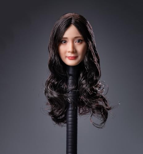 RTYBCDE 1/6 Skala weibliche Kopf-Skulptur, schöne asiatische Mädchen Pflanzhaar Kopf geschnitzt für 12-Zoll PH TBL JO Action-Figuren-Sammlung (braune Locken) von RTYBCDE