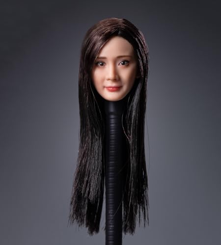 RTYBCDE 1/6 Skala weibliche Kopf-Skulptur, schöne asiatische Mädchen Pflanzhaar Kopf geschnitzt für 12-Zoll PH TBL JO Action-Figuren-Sammlung (braunes glattes Haar) von RTYBCDE
