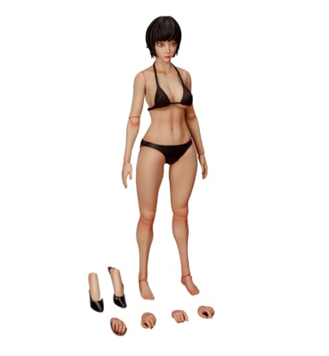 RTYBCDE 1/6 Weibliche Aktionfigur, 12-Zoll-weibliche Gelenkfigur mit beweglichen Augen, Kopfskulptur und Kleidungssammlung (braungebrannte Haut) von RTYBCDE