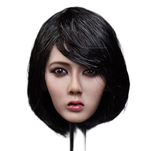 RTYBCDE 1/6 Weibliche Kopfskulptur, Asiatische Frau mit braungebräunter Haut, geschnitzt für 12-Zoll-Aktionfigurkörper-Sammlung (schwarzes langes Haar) von RTYBCDE