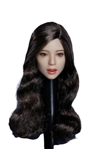 RTYBCDE 1/6 Weibliche Kopfskulptur, Asiatische Frau mit sonnengebräunter Haut, geschnitzt für 12-Zoll-Aktionfigur-Puppenkörper (Lange Locken) von RTYBCDE
