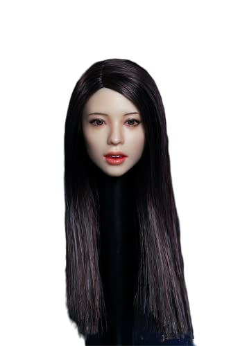 RTYBCDE 1/6 Weibliche Kopfskulptur, Asiatische Frau mit sonnengebräunter Haut, geschnitzt für 12-Zoll-Aktionfigur-Puppenkörper (Lange glattes Haar) von RTYBCDE