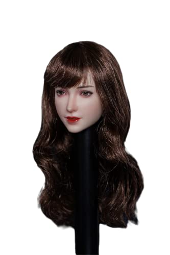 RTYBCDE 1/6 Weibliche Kopfskulptur, Schöne Frau mit hellhäutigem Gesicht und eingepflanztem Haar, geschnitzt für 12-Zoll-Phicen-TBLeague-Aktionfigur-Puppenkörper (braune Locken) von RTYBCDE