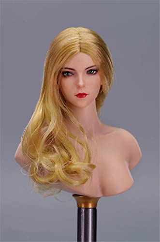 RTYBCDE 1/6 Weibliche Kopfskulptur, Schöne asiatische Frau mit eingepflanztem Haar, Geschnitzte Kopfskulptur für 12-Zoll-weibliche PH-TBL-JO-VC-Aktionfigur (Lange Blonde Haare) von RTYBCDE