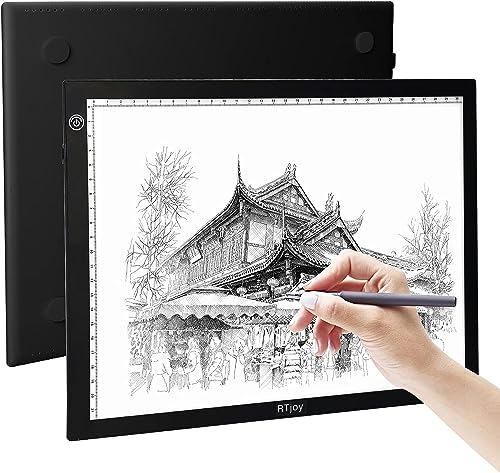 RTjoy A4 LED-Lichtblock, USB-betriebenes Zeichenbrett, verstellbare Helligkeit, ideal für Diamantkunst, Jäten, Vinyl, Betrachtung von Folien, Schablonen, Prägen, Quilten-Schablonen (schwarz) von RTjoy