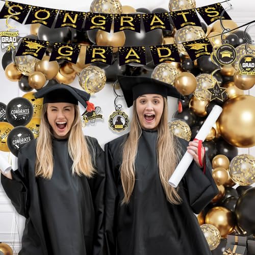 Abschlussdekorationen 2025, 138-teiliges Ballonbogen-Set, Congrats Grad-Banner, hängende Wirbel, Ballon-Girlande für Abschluss-Party-Hintergrund von RU-X