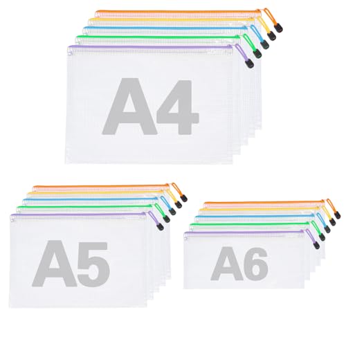 15 Stück Dokumententasche A4, A5, A6, 5 Farben, Wasserdichte Dokumentenmappe, Transparente Zipper Beutel für Datei, Kosmetik, Bürobedarf, Rechnung, Schule & Reise 15 Stück Dokumententasche A4, A5, A6, 5 Farben, Wasserdichte Dokumentenmappe, Transparente Zipper Beutel für Datei, Kosmetik, Bürobedarf, Rechnung, Schule & Reise von RUACDIQ