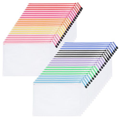 40 Stück Dokumententasche A4, 10 Farben, Wasserdichte Mesh Dokumentenmappe, Transparente Zipper Beutel für Datei, Kosmetik, Bürobedarf, Rechnung, Schule & Reise 40 Stück Dokumententasche A4, 10 Farben, Wasserdichte Mesh Dokumentenmappe, Transparente Zipper Beutel für Datei, Kosmetik, Bürobedarf, Rechnung, Schule & Reise von RUACDIQ