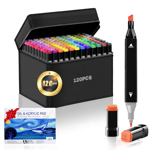 RUAGUMO® Super Pack mit 120 Premium-Alkohol-Markern + Geschenk mit Notizbuch zum Üben | Alkoholmarker mit doppelter Spitze | 2S zum Trocknen | Alkoholmarker | ideal für Profis und Anfänger von RUAGUMO