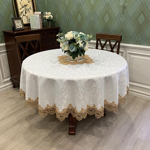 RUANLOV GroßE Tischdecke mit Spitze Rund, StrapazierfäHiger Polyester-Tischdeck, Tafeldecke Abwaschbar Jacquard Design Spitzentischdecke, für Home Hochzeit Party Hochzeitsdekor (E 110cm/43in) von RUANLOV