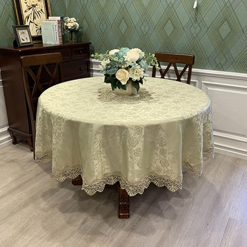 RUANLOV GroßE Tischdecke mit Spitze Rund, StrapazierfäHiger Polyester-Tischdeck, Tafeldecke Abwaschbar Jacquard Design Spitzentischdecke, für Home Hochzeit Party Hochzeitsdekor (F 200cm/79in) von RUANLOV