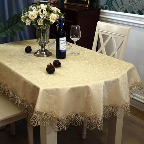 RUANLOV Ovale Tischdecke, PU TischwäSche Jacquard TischwäSche, Tischtuch Wasserdicht, öLdicht, Auslaufsicher, Tischschutz, Cutwork-Deckchen, für Home Hochzeit Party Hochzeitsdekor (B 140x200cm) von RUANLOV