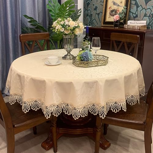 RUANLOV Runde Spitzentischdecke, Tischdecke, Makramee Spitze Blumenmuster Tischtuch, Wasserdicht, öLdicht, Auslaufsicher, Tischschutz, Tischsets für Hochzeiten und Abendessen (D 150cm/59in) von RUANLOV