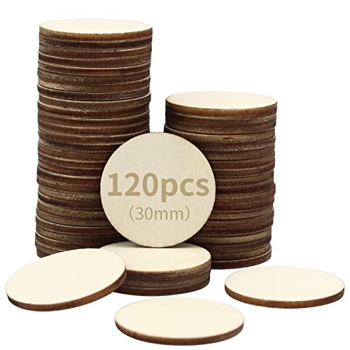 RUBY 120 Stück Holzscheiben Holzplatte Rund Holzscheiben zum Basteln 3cm x 2mm für Dekoration Handwerke Bemalen (120pcs,3cm x 2mm) von RUBY