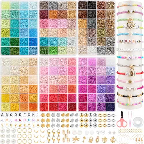 6-kits Charm Perlenset 72000 Stück 3mm Perlen für Armbänder,Perlen zum Auffädeln mit 600 Buchstaben für DIY Geschenkidee,Weihnachten,Feiertage von RUBY
