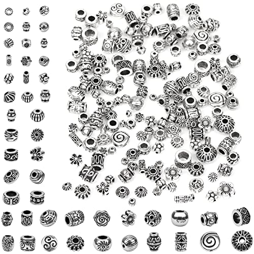 RUBY-100g 300PCS Tibetische Perlen aus Legierung,Abstand Perlen,Perlen für Halskette und Armbänder,Antik-Silber (zufällige 5) von RUBY