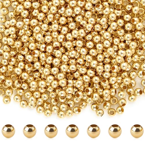 RUBY 3mm Perlen Gold, 600 Stück Goldene Perlen-18K Vergoldete Messingperlen, für DIY Bracelet Ohrringherstellung Making Kit, Partys, Feiertage RUBY 3mm Perlen Gold, 600 Stück Goldene Perlen-18K Vergoldete Messingperlen, für DIY Bracelet Ohrringherstellung Making Kit, Partys, Feiertage von RUBY