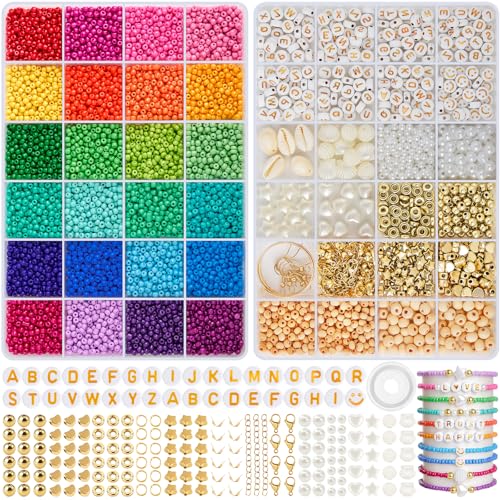 RUBY 3mm Perlen für Armbänder, 24 Bunte Glasperlen zum Auffädeln, Mini Perlenset Charm Kit mit Holzperlen, Perlen zum Auffädeln für DIY Bracelet Making Kit, Partys, Feiertage von RUBY