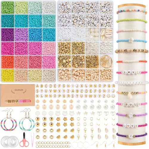 RUBY 3mm Perlen für Armbänder,24 Farben Perlen zum Auffädeln Perlen Set mit Buchstabenperlen, Armband Selber Machen Perlenset für DIY Halsketten Handwerk Armbänder Schmuck Herstellung von RUBY