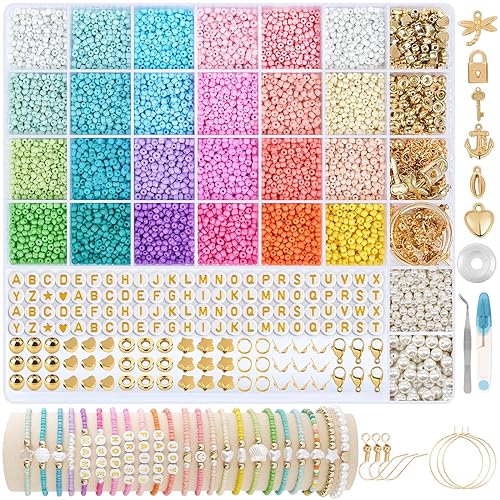 RUBY 3mm Perlen für Armbänder Pastell, 24 Bunte Makkaron Matte Glasperlen zum Auffädeln, Mini Perlenset Charm Kit für DIY Bracelet Making, Feiertage, Partys, Weihnachten von RUBY