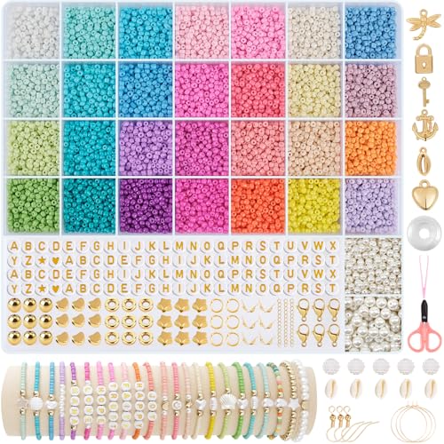 RUBY Perlen für Armbänder 28 Bunte Perlen zum Auffädeln 3mm Makkaron Matte Glasperlen zum Auffädeln, Mini Perlenset Charm Kit für DIY Bracelet Making Kit, Feiertage, Partys, Weihnachten von RUBY
