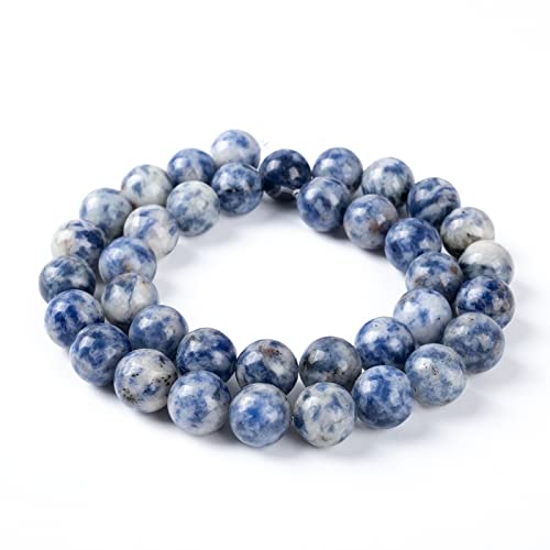 RUBY 38 Stück Naturstein Perlen Halbedelsteine Runde 10mm Edelstein Perlen, Perlen zum auffädeln für Armbänder Halsketten Schmuck Basteln (Weißer Punkt Blau) von RUBY