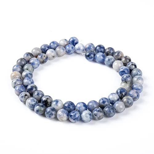RUBY 62 Stück Naturstein Perlen Halbedelsteine Runde 6mm Edelstein Perlen, Perlen zum auffädeln für Armbänder Halsketten Schmuck Basteln (Weißer Punkt Blau) von RUBY