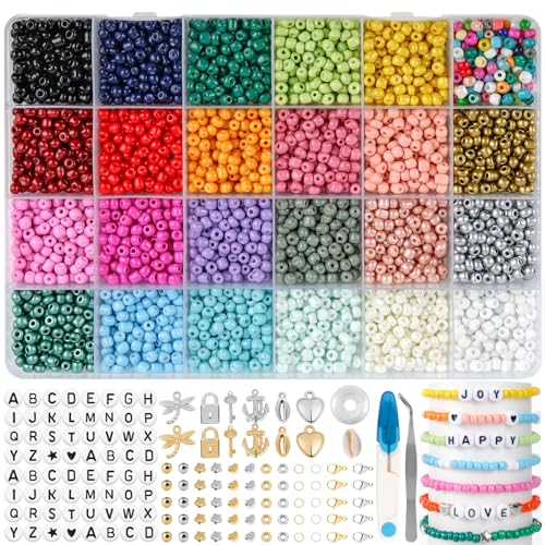 RUBY 4mm Perlenset für Armbänder, 24 Farben Perlen Set Armbänder Selber Machen mit Buchstabenperlen, Glasperlen zum Auffädeln Geschenke für Kinder, Erwachsener zu Weihnachten, Geburtstage usw. von RUBY